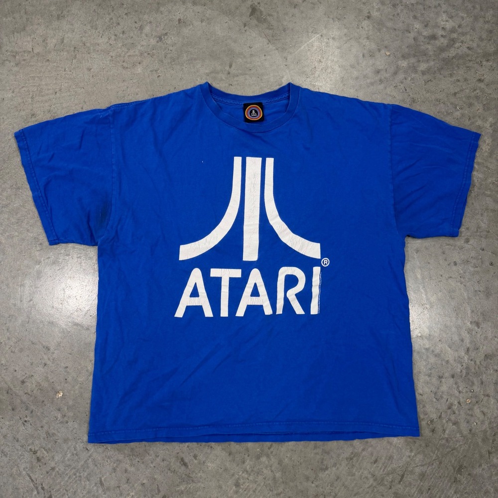 Atari Graphic T-Shirt Mens Blue Retro Video Game Logo Short Sleeve Tee